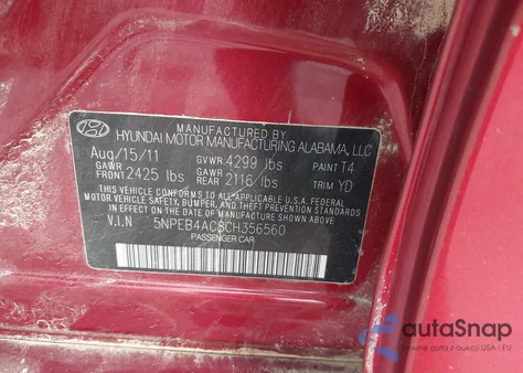 2012 Hyundai Sonata Gls from USA, damaged, VIN 5NPEB4AC8CH356560
